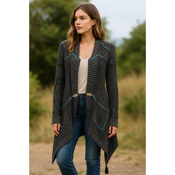 Free People WashedOut Oversize Drape Cardigan Gray S Boho ArtsyLayer Hippie Cozy - Picture 1 of 10